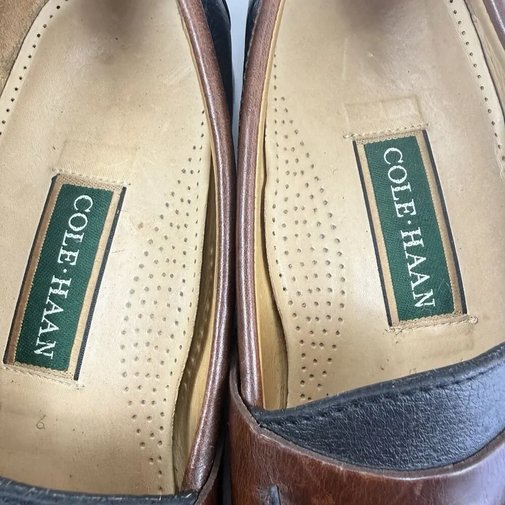 Cole Haan Men's 9 Black Brown Leather Slip Kiltie Tassel Loafer Casual Shoes